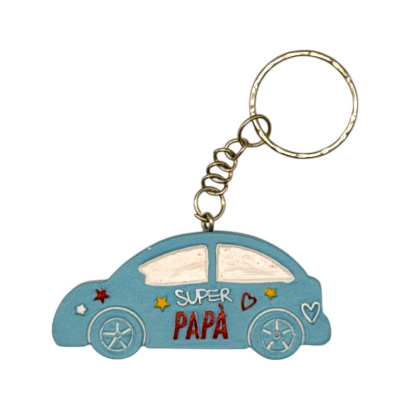 Portachiavi regalo in legno per la festa del papà a forma di: macchina, vespa, coppa e scritta