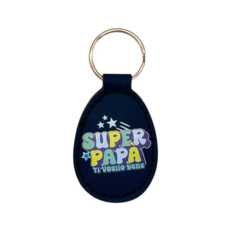 Portachiavi in ecopelle per la festa del papà con la scritta: Super papà ti voglio bene