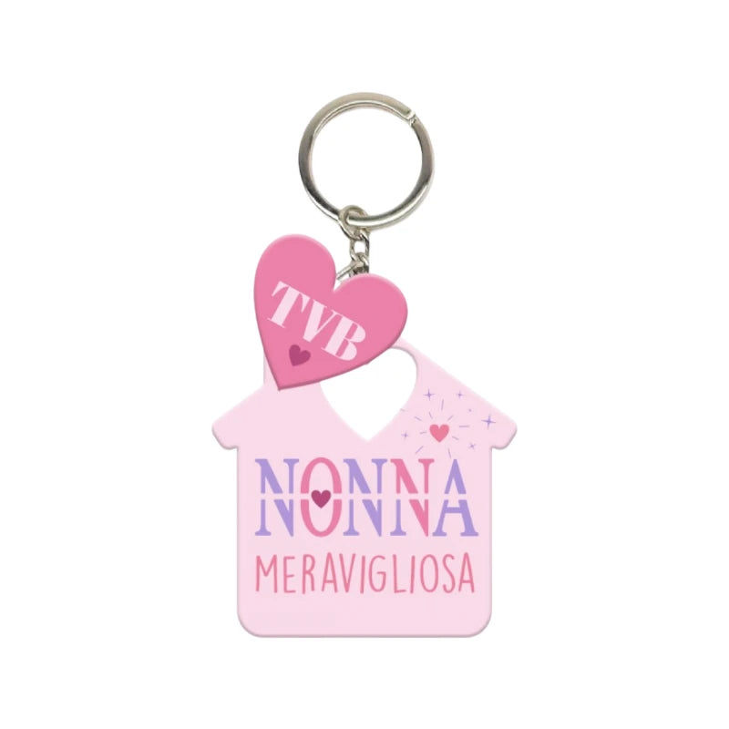 Bellissimo portachiavi intagliato in legno a forma di casa, rosa con la scritta "Nonna Meravigliosa"