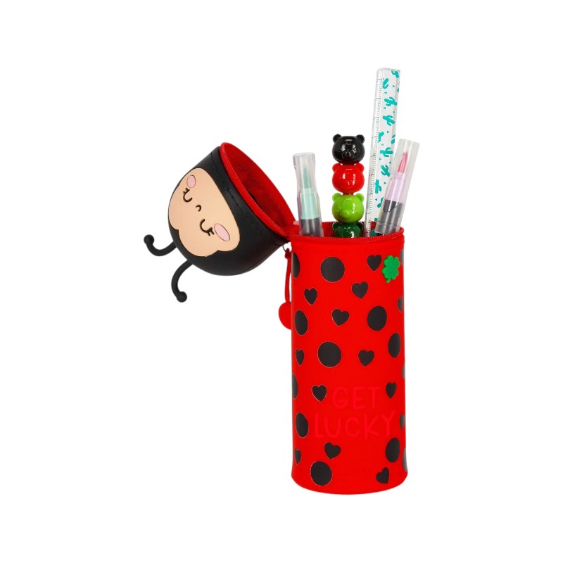 Astuccio portapenne kawaii per scuola in silicone morbido a forma di coccinella