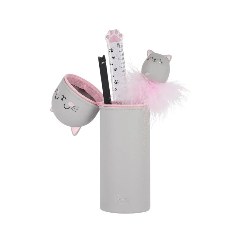 Astuccio portapenne kawaii per scuola in silicone morbido a forma di gattino