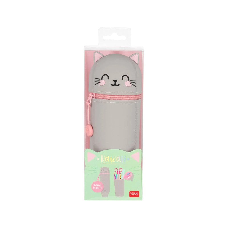 Astuccio portapenne kawaii per scuola in silicone morbido a forma di gattino