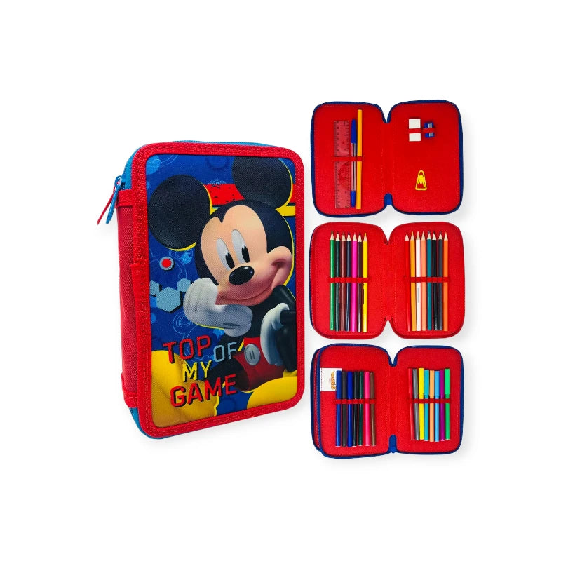 Fantastico astuccio a tre scomparti composto da matite e pennarelli Giotto a tema Mickey Mouse