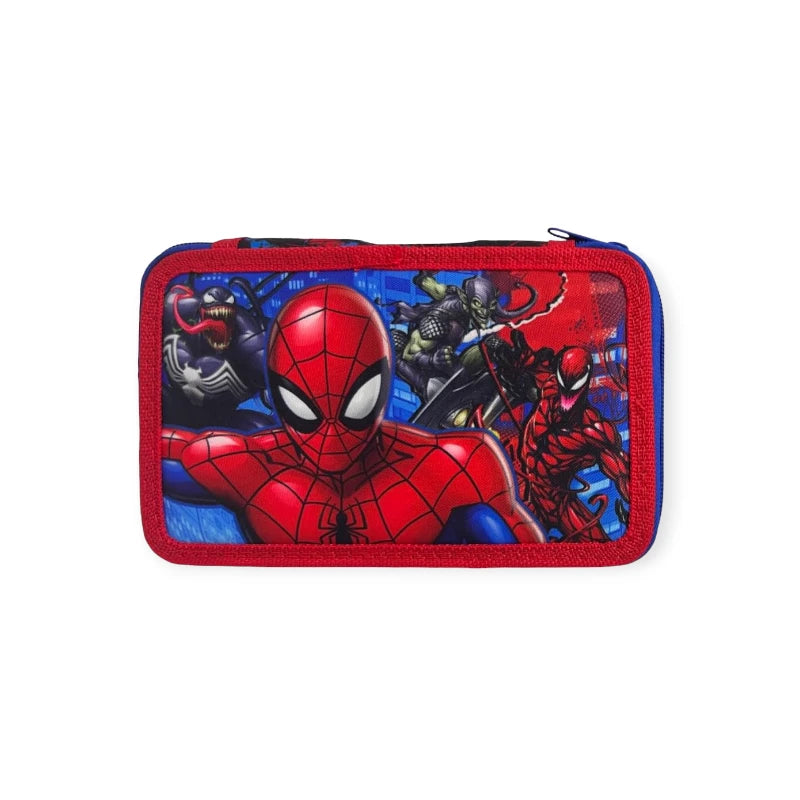 Fantastico astuccio a tre scomparti composto da matite e pennarelli Giotto a tema Spiderman