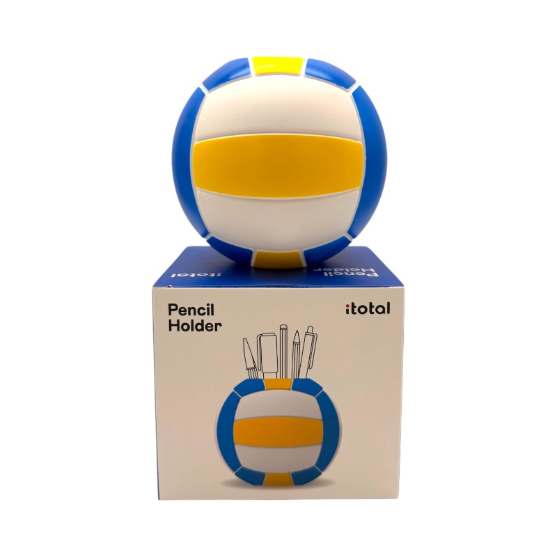 Portapenne scrivania I-Total Pallavolo in PVC: forma pallone da volley, colori blu bianco giallo. Regalo originale per appassionati di pallavolo. Scoprilo!
