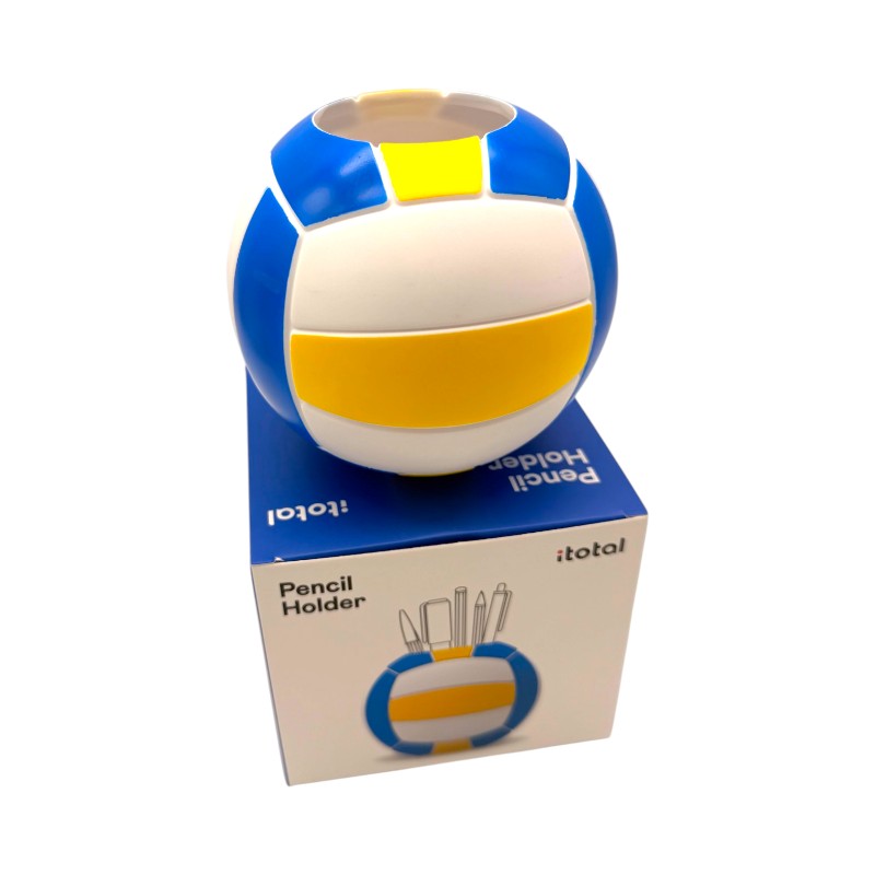 Portapenne scrivania I-Total Pallavolo in PVC: forma pallone da volley, colori blu bianco giallo. Regalo originale per appassionati di pallavolo. Scoprilo!
