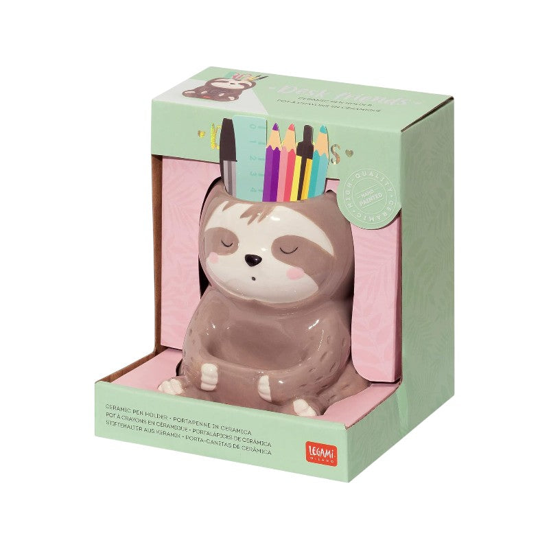 Bellissimo portapenne in ceramica da scrivania legami a forma di Bradipo