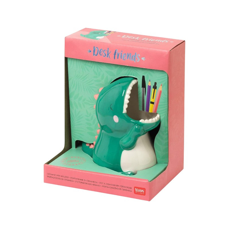 Bellissimo portapenne in ceramica da scrivania legami a forma di Dinosauro