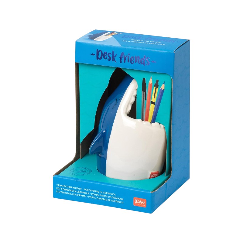 Bellissimo portapenne in ceramica da scrivania legami a forma di Squalo