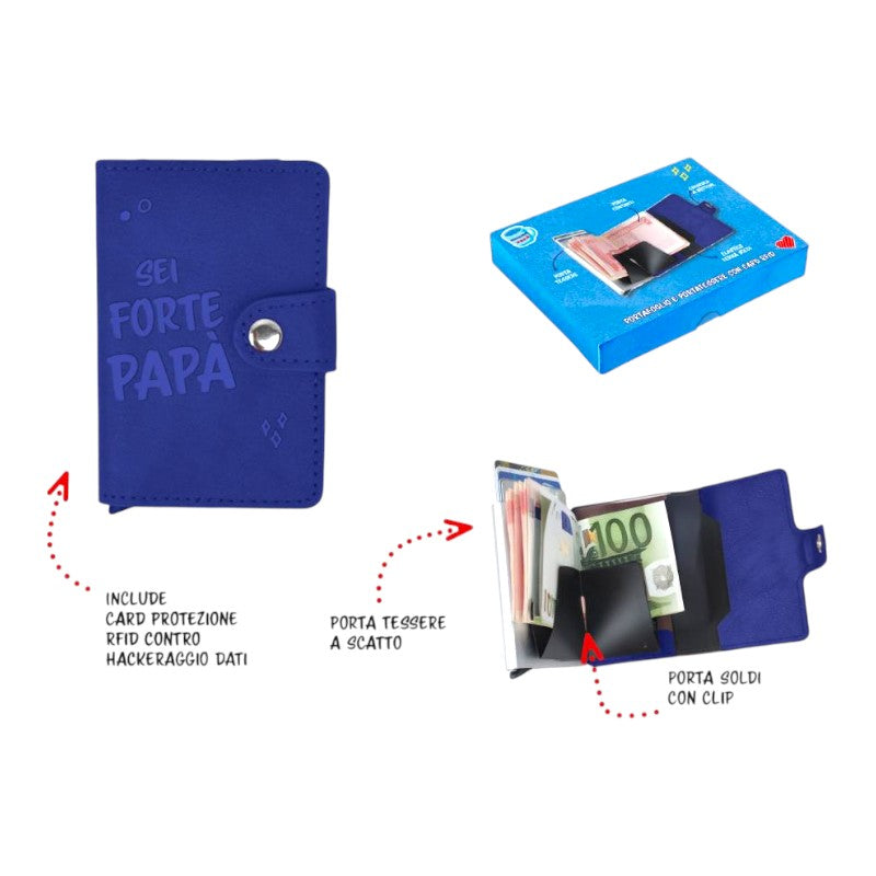 Portafoglio regalo per la festa del papà con protezione contro hackeraggio e portasoldi con clip