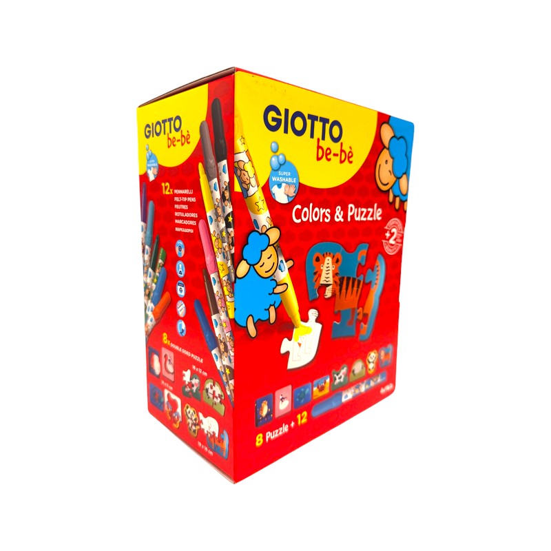 Giotto be-bè Colors & Puzzle: 8 puzzle di animali da colorare e 12 pennarelli super lavabili per i più piccoli. Su Viano Shop!