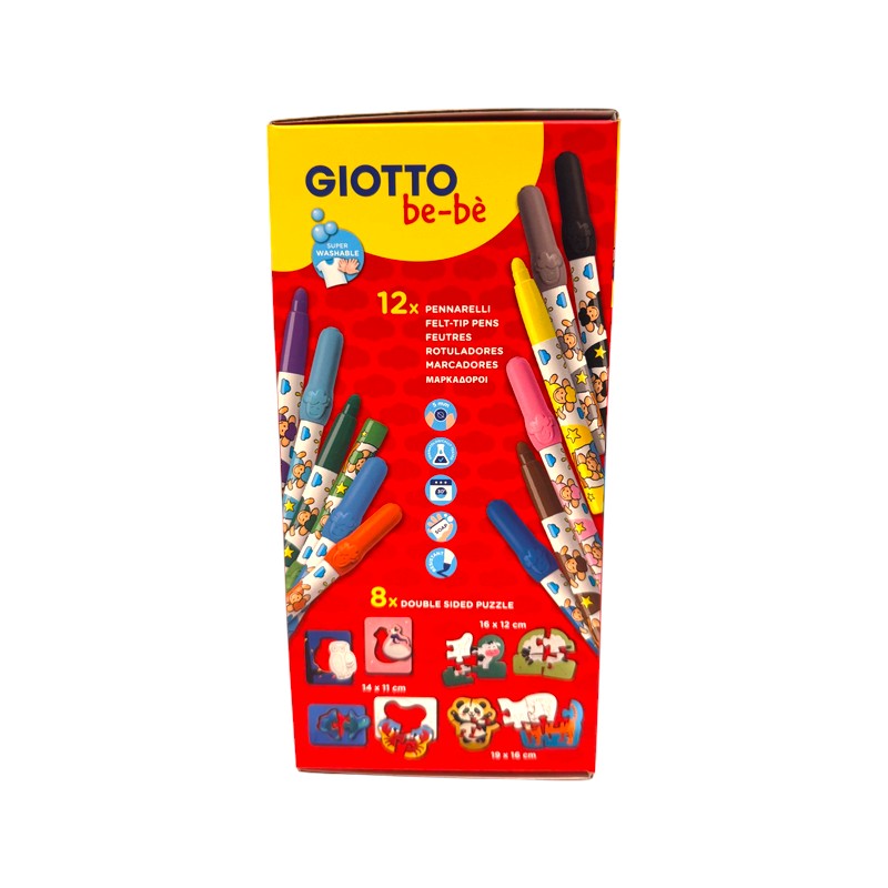 Giotto be-bè Colors & Puzzle: 8 puzzle di animali da colorare e 12 pennarelli super lavabili per i più piccoli. Su Viano Shop!