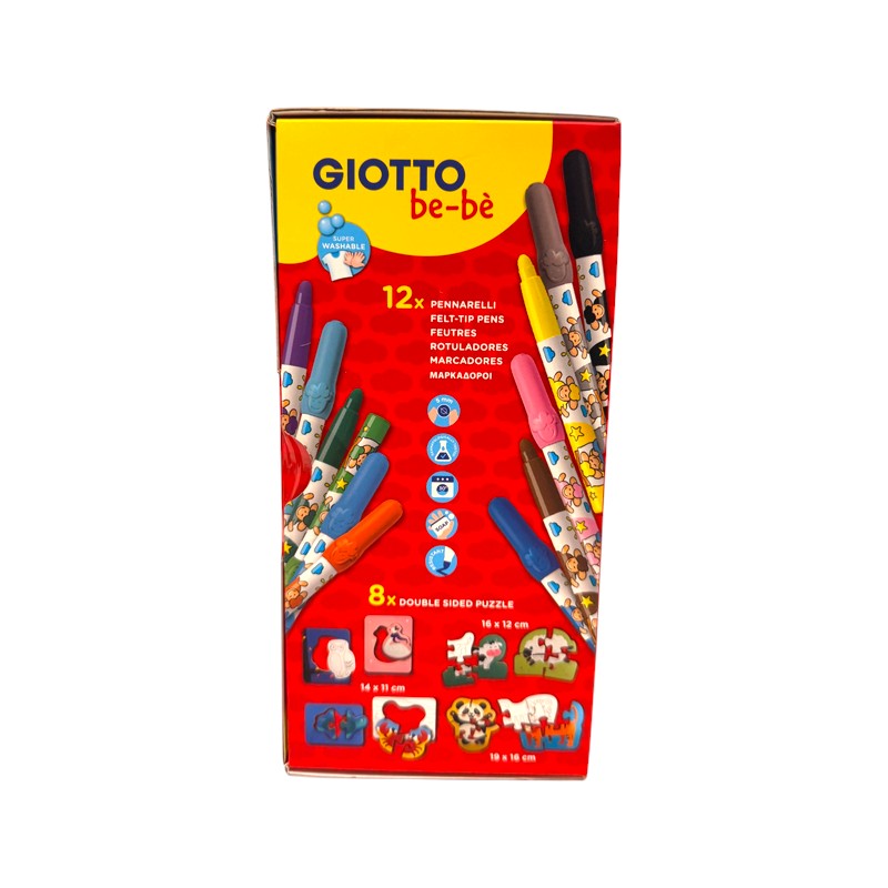 Giotto be-bè Colors & Puzzle: 8 puzzle di animali da colorare e 12 pennarelli super lavabili per i più piccoli. Su Viano Shop!