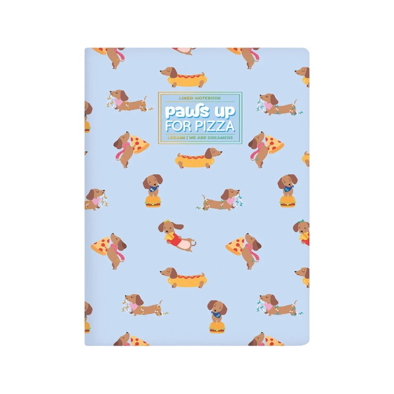 Quaderno Legami Paws Up For Pizza: formati A5/A6, 80 pagine a righe 100g/m2, copertina kawaii bassotti. Il notebook goloso per la scuola!