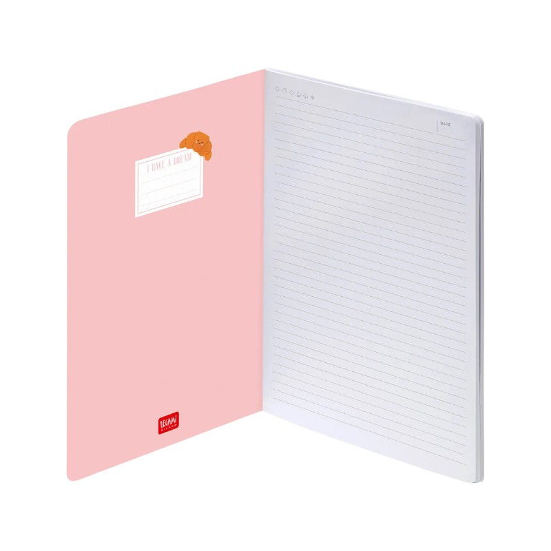 Quaderno Legami But First, Croissant!: formati A5/A6, 80 pagine a righe 100g/m2, copertina kawaii. Il notebook goloso per la scuola!