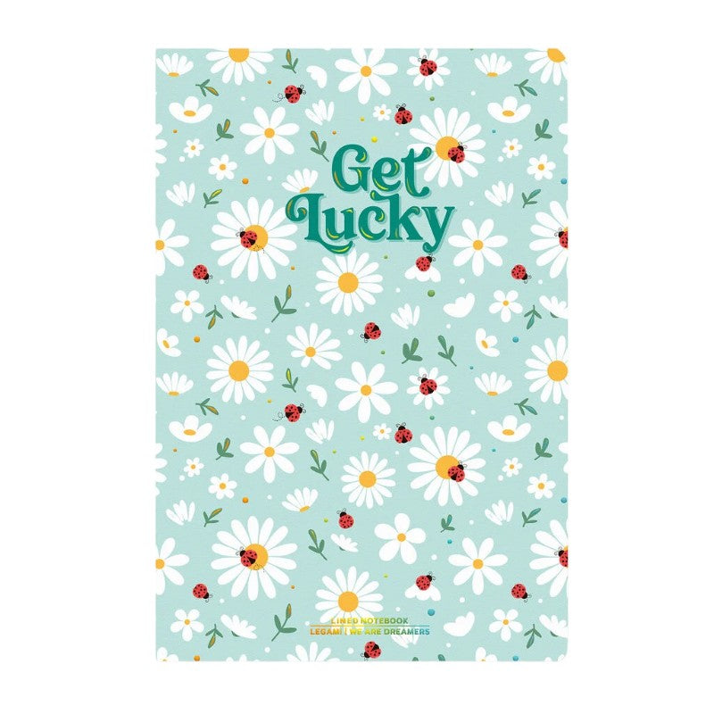 Quaderno Legami a righe Get Lucky con margherite e coccinelle portafortuna, in formato A5, A6 e B5. Scoprilo su Viano Shop!