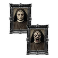 Quadro olografico di Halloween con suora che si trasforma in demone: effetto lenticolare che cambia immagine, cornice barocca. Su Viano Shop!