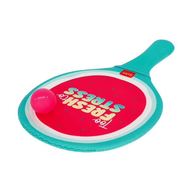 Racchette spiaggia Legami Watermelon: 2 racchettoni neoprene + 2 palline + sacca. Design anguria Too Fresh to Stress. Il set beach tennis più trendy dell'estate!
