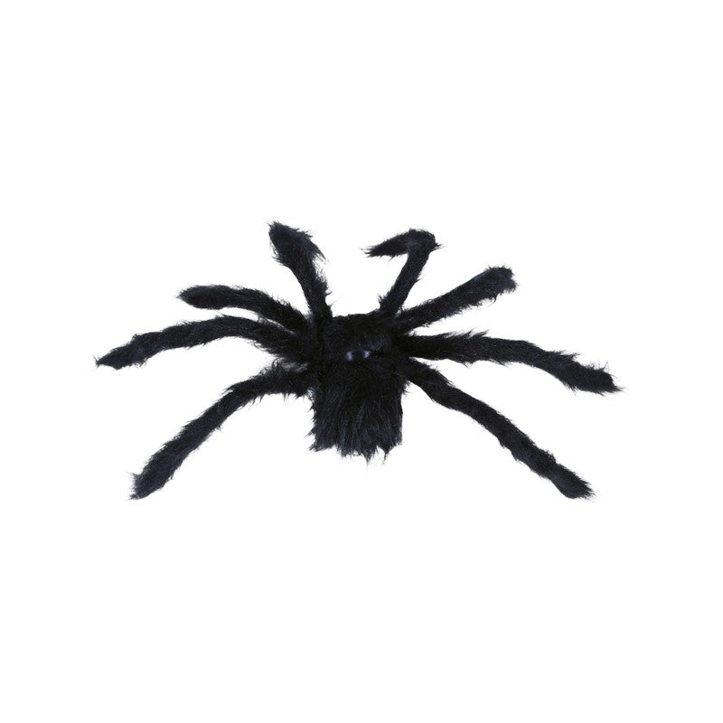 Ragno peloso decorativo di Halloween nero con occhi rossi: decorazione horror realistica per porte, ragnatele e feste a tema. Su Viano Shop!
