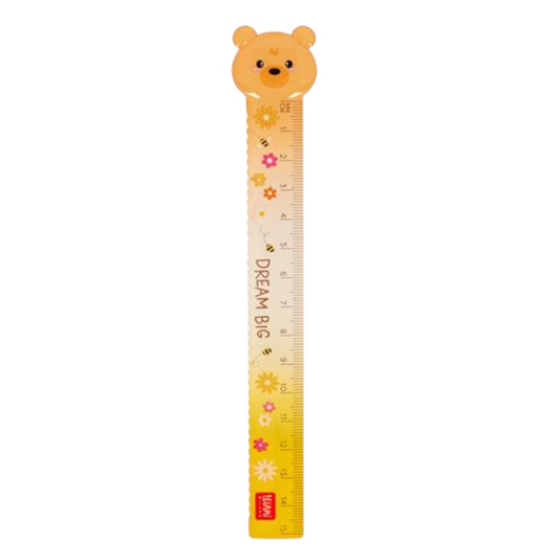 Righello 15 cm Legami Bear Sweet Bear — plastica trasparente, scala millimetrata, topper orsetto kawaii Dream Big. Regalo coordinato per la scuola.
