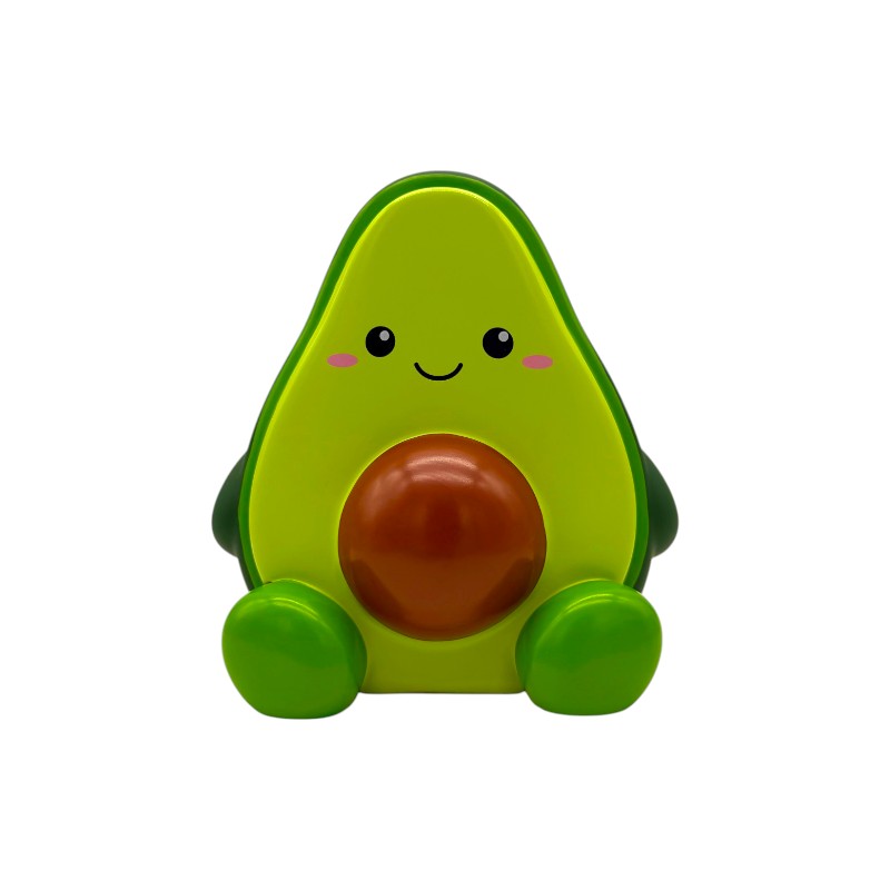 Salvadanaio avocado I-Total Piggy Bank "Ava Avocado" — PVC morbido kawaii, verde brillante, faccina sorridente. Regalo originale per bambini.