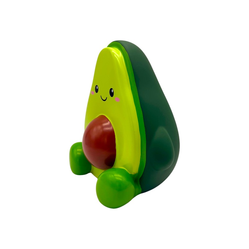 Salvadanaio avocado I-Total Piggy Bank "Ava Avocado" — PVC morbido kawaii, verde brillante, faccina sorridente. Regalo originale per bambini.