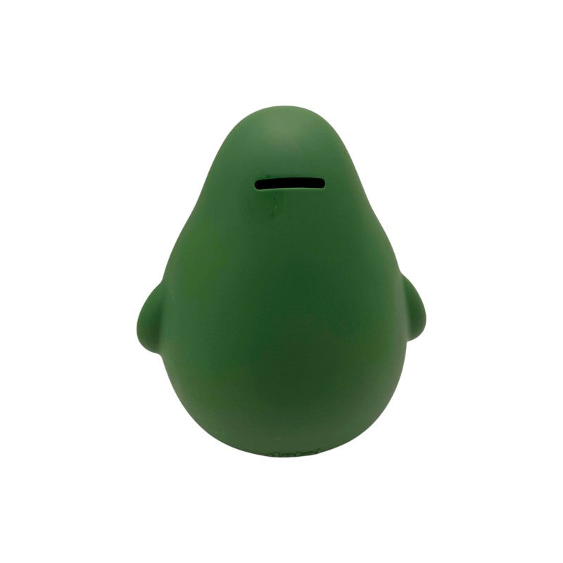 Salvadanaio avocado I-Total Piggy Bank "Ava Avocado" — PVC morbido kawaii, verde brillante, faccina sorridente. Regalo originale per bambini.