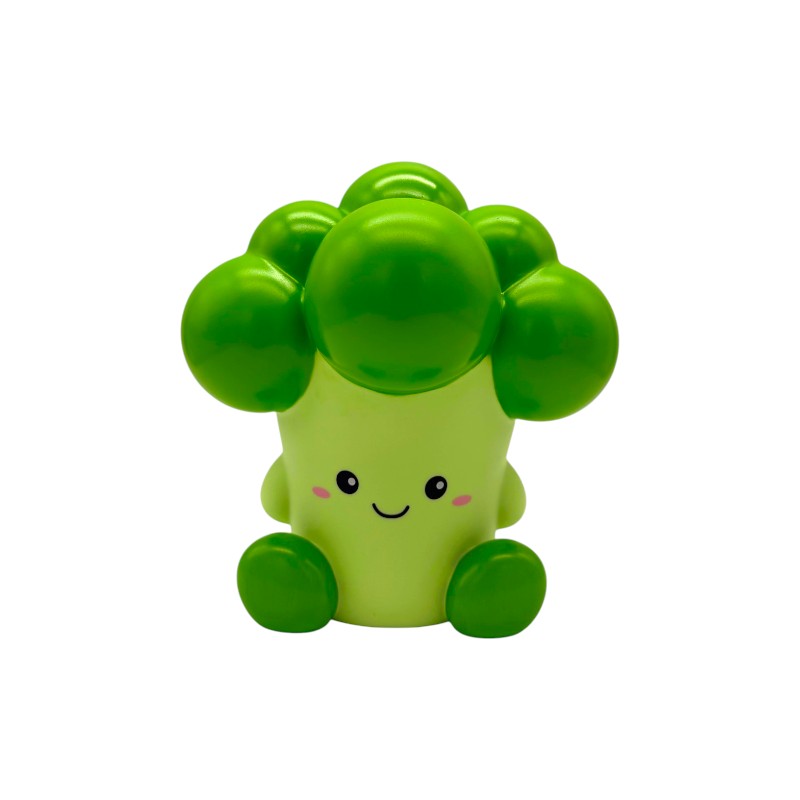 Salvadanaio broccolo I-Total Piggy Bank "Benny Broccoli" — PVC morbido kawaii, verde brillante, faccina sorridente. Regalo originale per bambini.