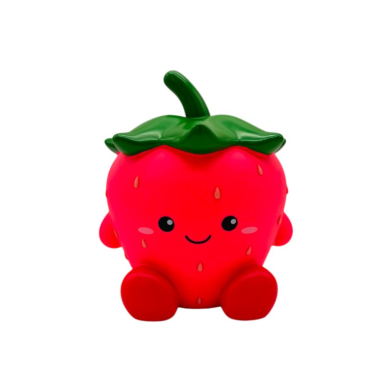 Salvadanaio fragola I-Total Piggy Bank — PVC morbido kawaii, rosso brillante, semini in rilievo, faccina sorridente. Regalo originale per bambine. 