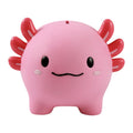 Salvadanaio iTotal Axolotl in PVC: design kawaii rosa con branchie rosse, resistente e colorato. Idea regalo originale! Scoprilo ora 