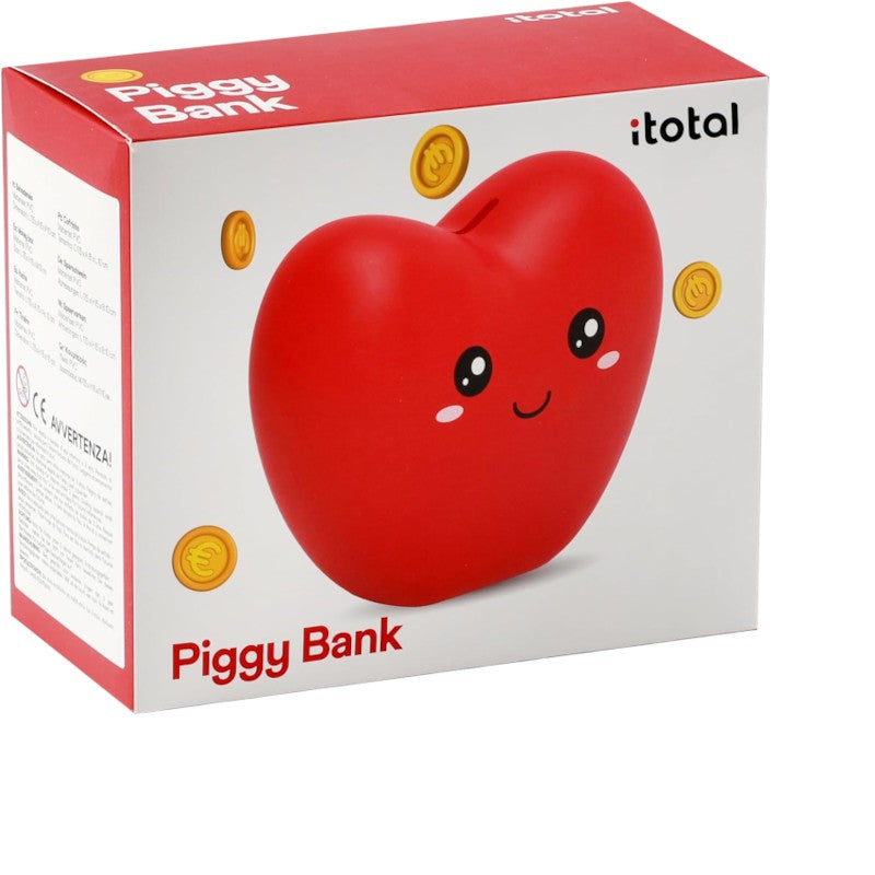 Meta description: Salvadanaio iTotal Cuore in PVC: design kawaii rosso a forma di cuore, resistente e colorato. Idea regalo romantica! 