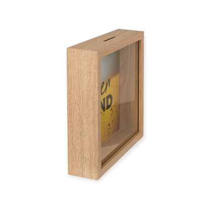 Salvadanaio porta risparmi in legno 20x20cm con sfondo "Beer Fund" Birra