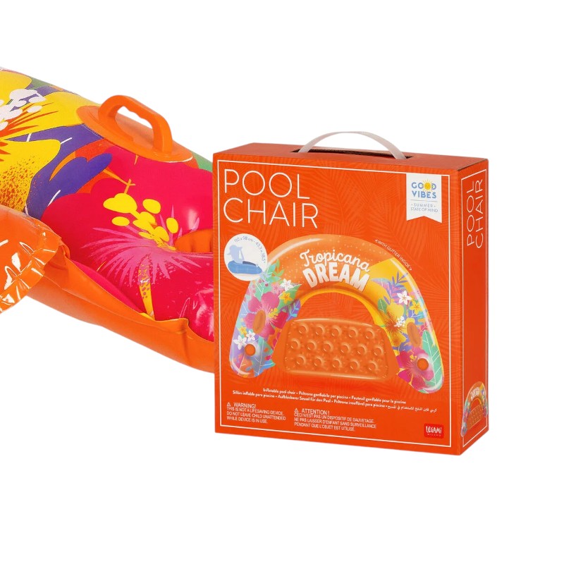 Sedia gonfiabile piscina Legami Tropicana Dream 110x98cm: doppia camera, 2 portabicchieri, toppa inclusa. Design floreale tropicale. Il trono dell'estate!
