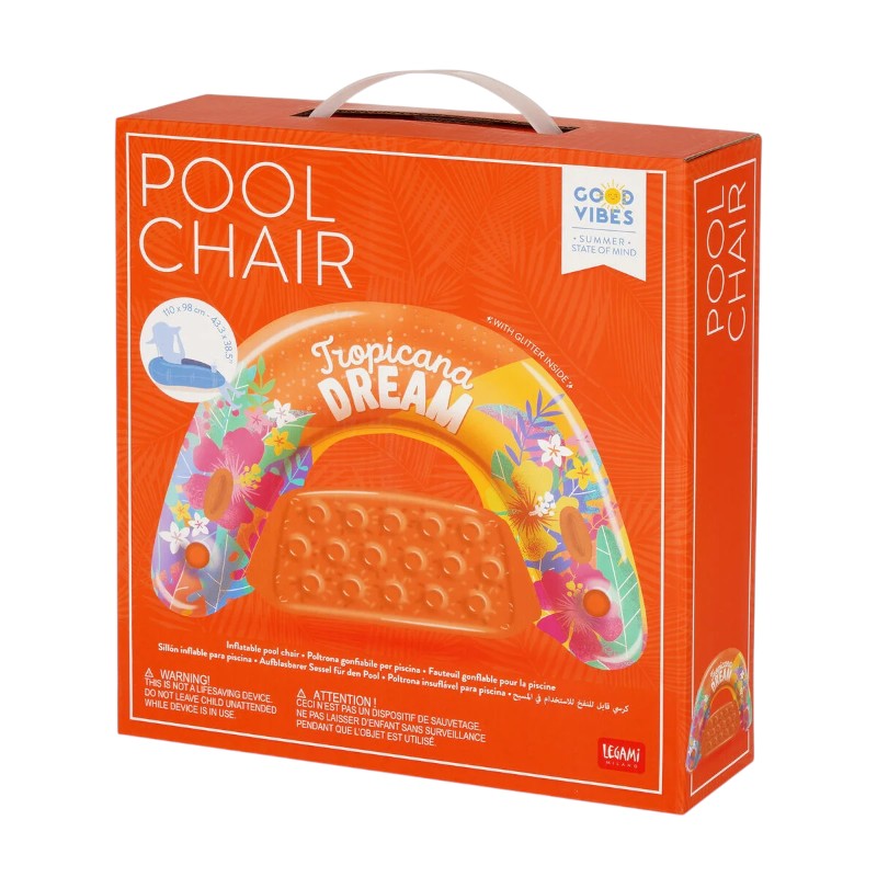 Sedia gonfiabile piscina Legami Tropicana Dream 110x98cm: doppia camera, 2 portabicchieri, toppa inclusa. Design floreale tropicale. Il trono dell'estate!
