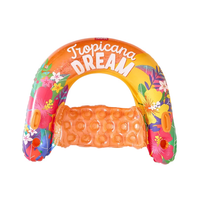 Sedia gonfiabile piscina Legami Tropicana Dream 110x98cm: doppia camera, 2 portabicchieri, toppa inclusa. Design floreale tropicale. Il trono dell'estate!
