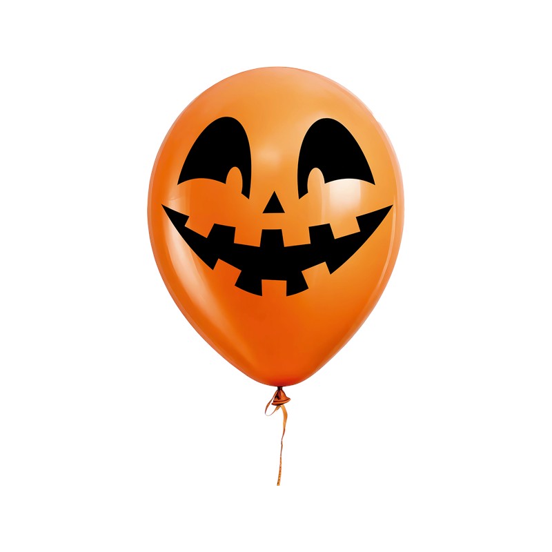 Palloncini Halloween arancioni con faccia di zucca sorridente: decorazione allegra per feste, compleanni e party a tema. Scoprili su Viano Shop!