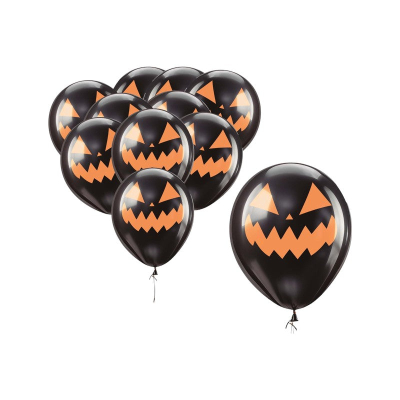Palloncini Halloween neri con faccia di zucca arancione: decorazione perfetta per feste, compleanni e party da brivido. Scoprili su Viano Shop!