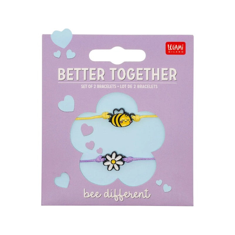 Set 2 braccialetti Legami Better Together Ape: charm ape e margherita, cordino regolabile giallo e lilla. Idea regalo amicizia! Scoprilo