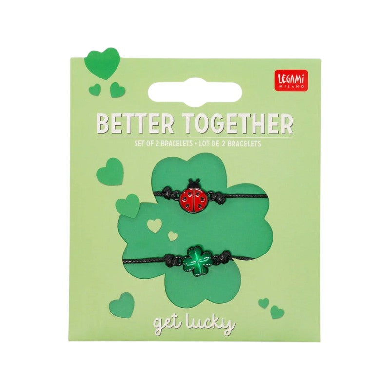 Set 2 braccialetti Legami Better Together Coccinella e Quadrifoglio: bracciali portafortuna dell'amicizia da condividere. Scoprili su Viano Shop!