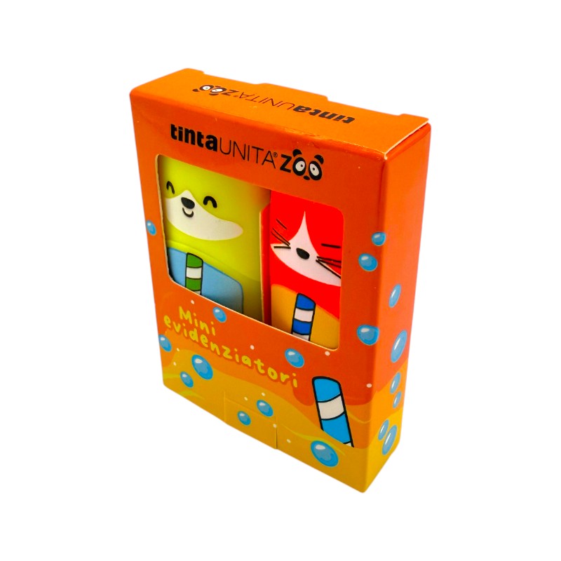 Scatola con 2 mini evidenziatori tinta unita limited collection bubble tea, giallo e arancione