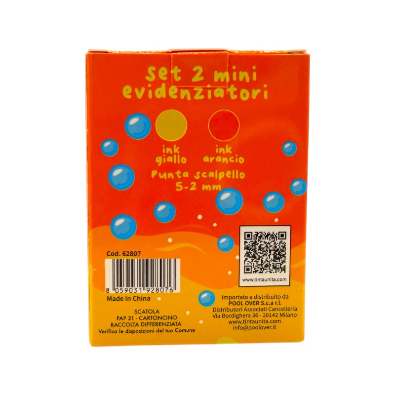 Scatola con 2 mini evidenziatori tinta unita limited collection bubble tea, giallo e arancione