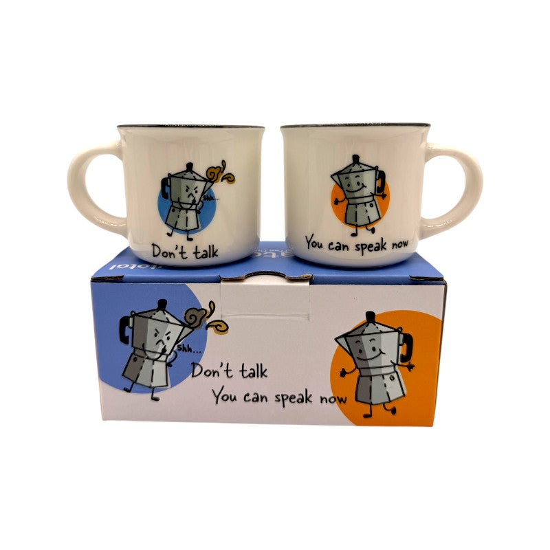 set 2 tazzine da caffè espresso in ceramica a tema caffettiere