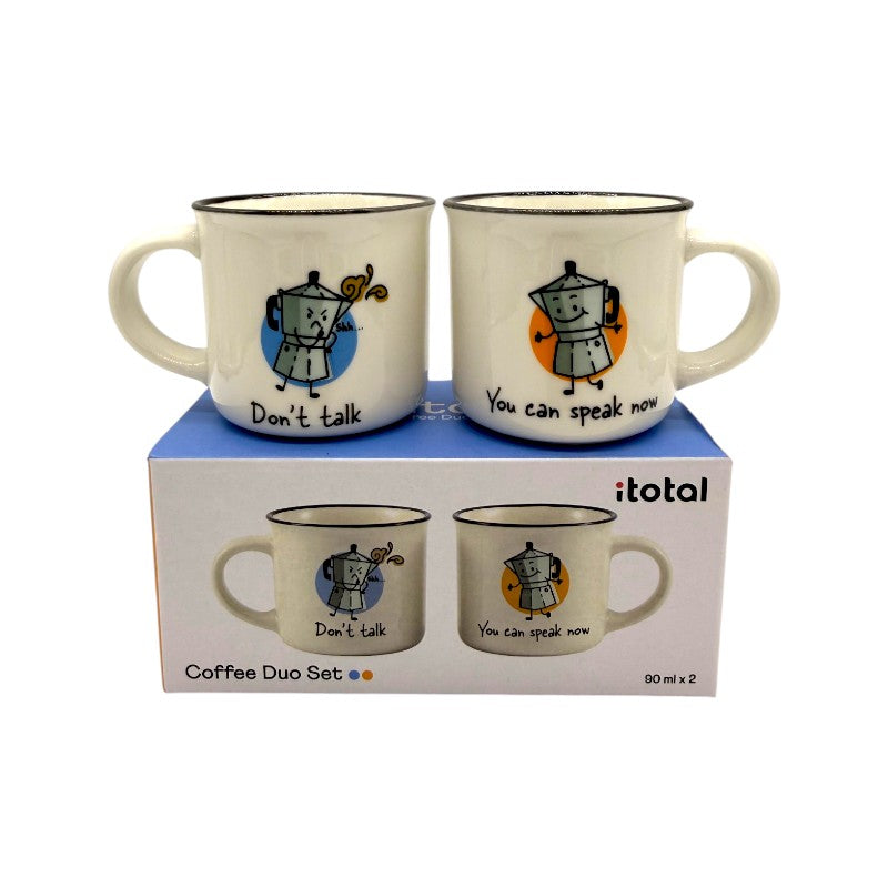 set 2 tazzine da caffè espresso in ceramica a tema caffettiere