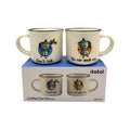 set 2 tazzine da caffè espresso in ceramica a tema caffettiere