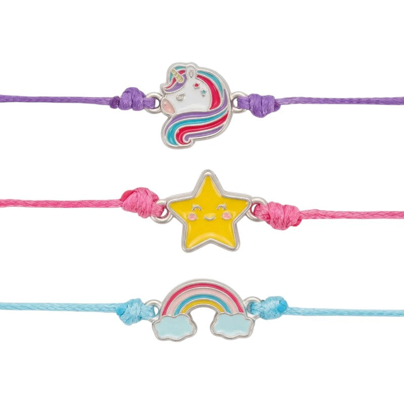 Set 3 braccialetti Legami Believe in Magic: charm unicorno, stella, arcobaleno, cordini colorati. Idea regalo amicizia magica! Scoprilo