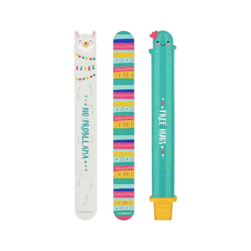 Set 3 lime per unghie Legami Nails Before Males con design kawaii gatto o lama e cactus: perfette per borsa e beauty. Su Viano Shop!