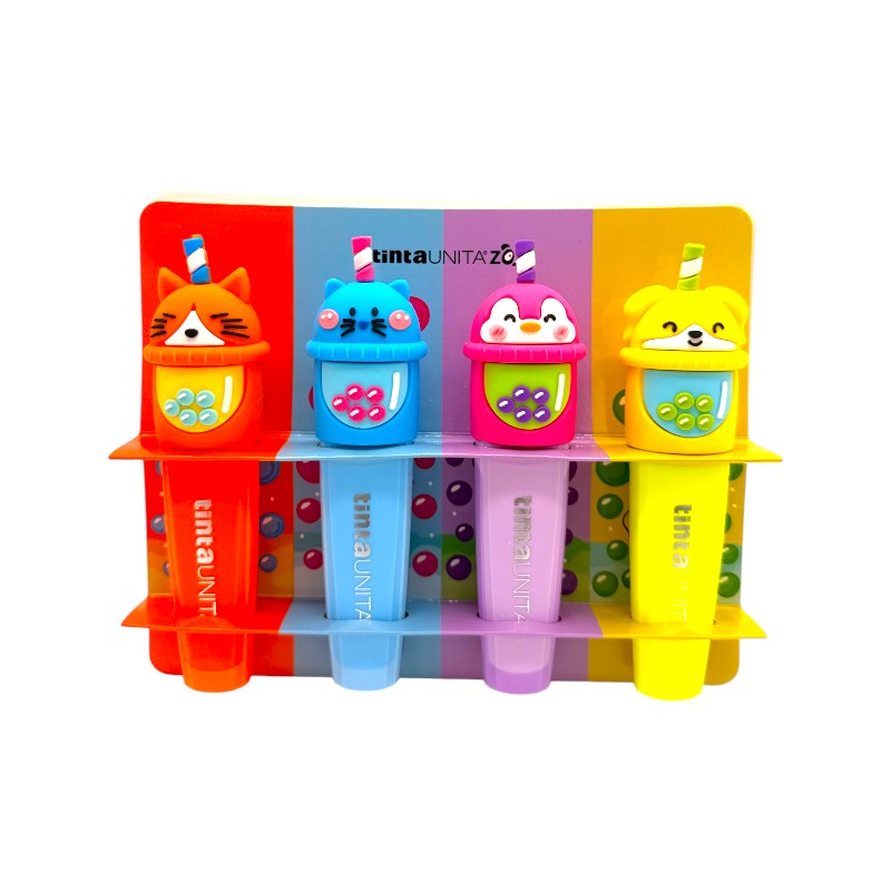 Set 4 evidenziatori maxi con astuccio trasparente incluso, tinta unita collezione bubble tea
