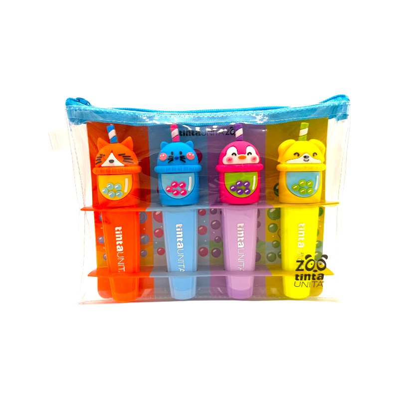 Set 4 evidenziatori maxi con astuccio trasparente incluso, tinta unita collezione bubble tea