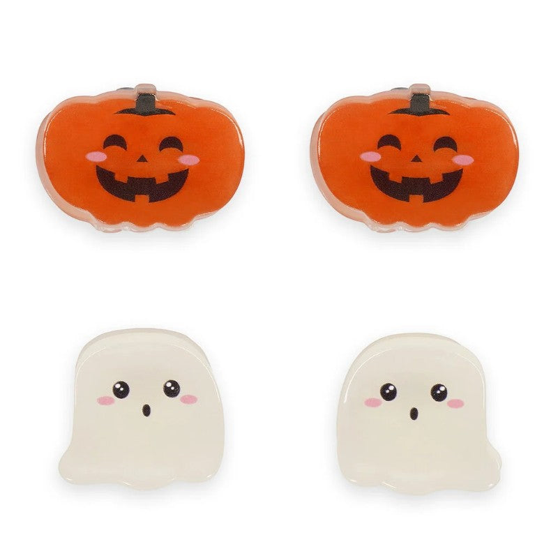 Set 4 clip capelli Legami Clip Me Up Halloween: 2 zucche + 2 fantasmini glow in the dark, chiusura a scatto. Edizione limitata! Scoprile