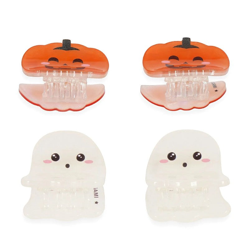 Set 4 clip capelli Legami Clip Me Up Halloween: 2 zucche + 2 fantasmini glow in the dark, chiusura a scatto. Edizione limitata! Scoprile